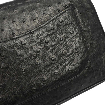 Chanel * 1989-1991 Black Ostrich Double Flap Shoulder Bag