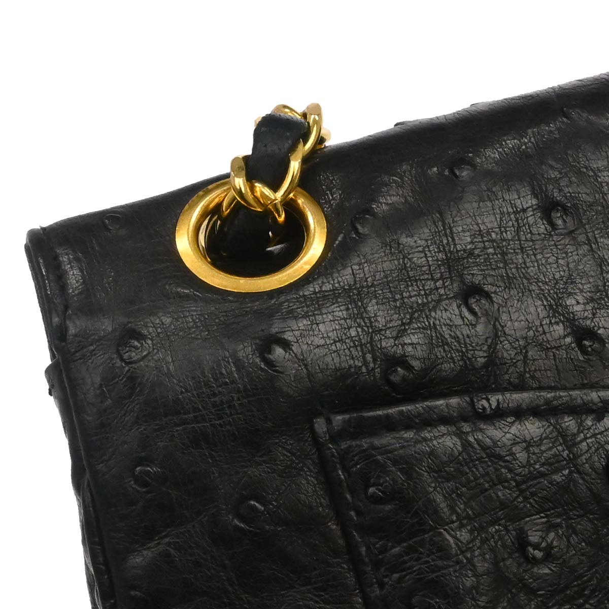 Chanel * 1989-1991 Black Ostrich Double Flap Shoulder Bag
