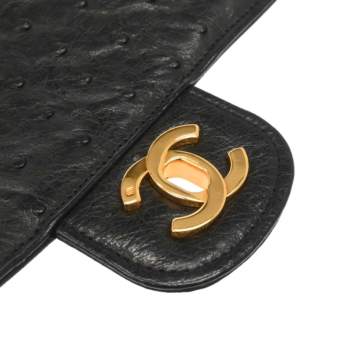 Chanel * 1989-1991 Black Ostrich Double Flap Shoulder Bag