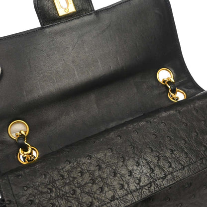 Chanel * 1989-1991 Black Ostrich Double Flap Shoulder Bag