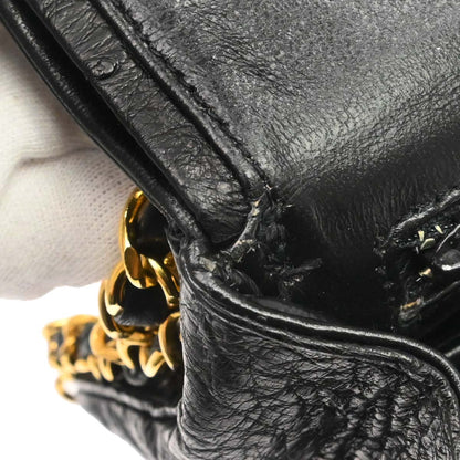 Chanel * 1989-1991 Black Ostrich Double Flap Shoulder Bag