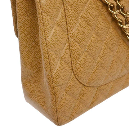 Chanel 2000-2002 Beige Caviar Skin Jumbo Classic Flap Shoulder Bag
