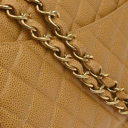 Chanel 2000-2002 Beige Caviar Skin Jumbo Classic Flap Shoulder Bag