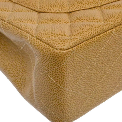 Chanel 2000-2002 Beige Caviar Skin Jumbo Classic Flap Shoulder Bag