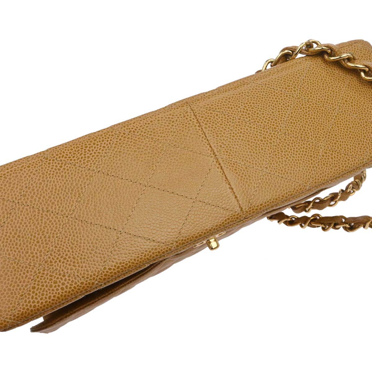 Chanel 2000-2002 Beige Caviar Skin Jumbo Classic Flap Shoulder Bag