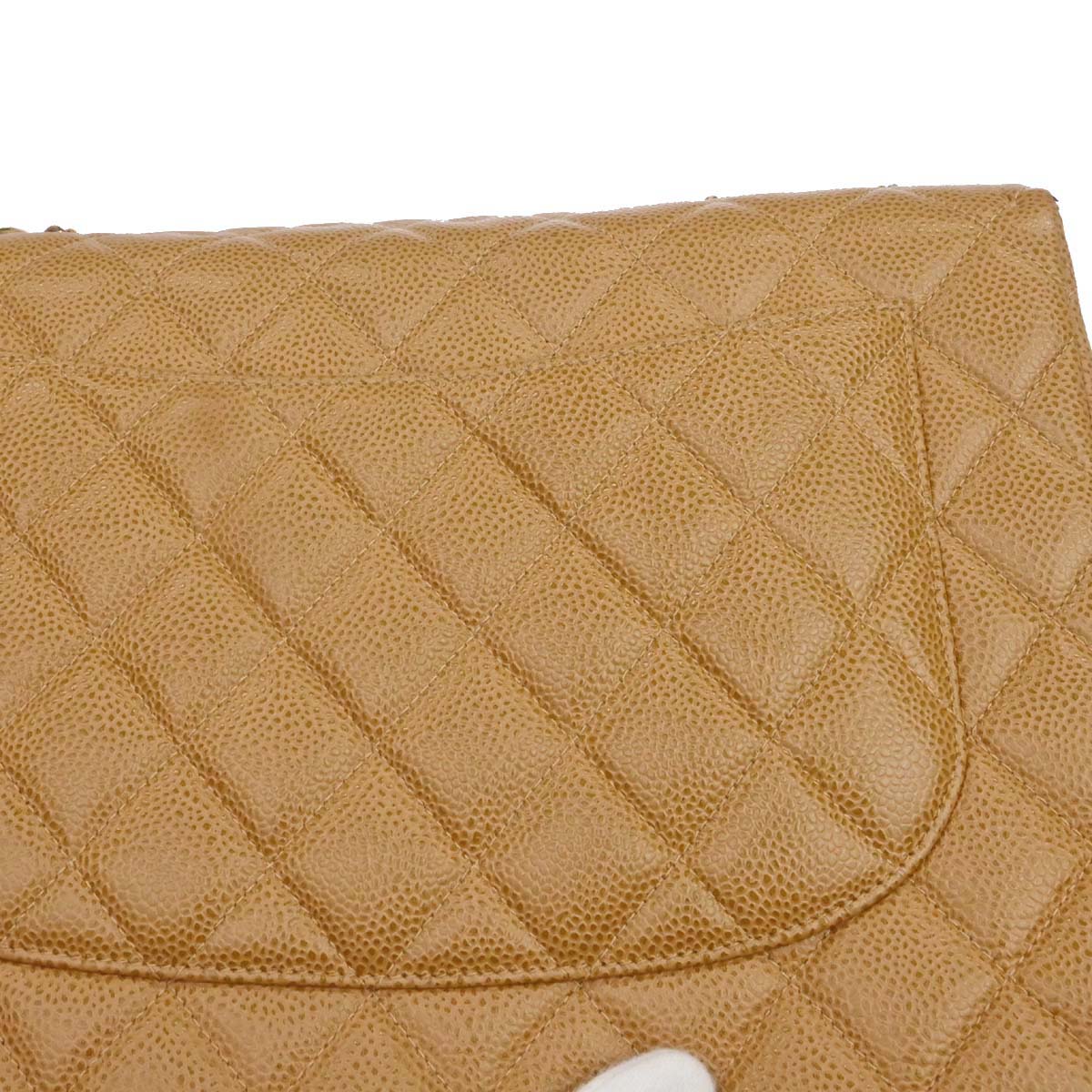 Chanel 2000-2002 Beige Caviar Skin Jumbo Classic Flap Shoulder Bag