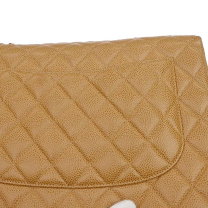 Chanel 2000-2002 Beige Caviar Skin Jumbo Classic Flap Shoulder Bag
