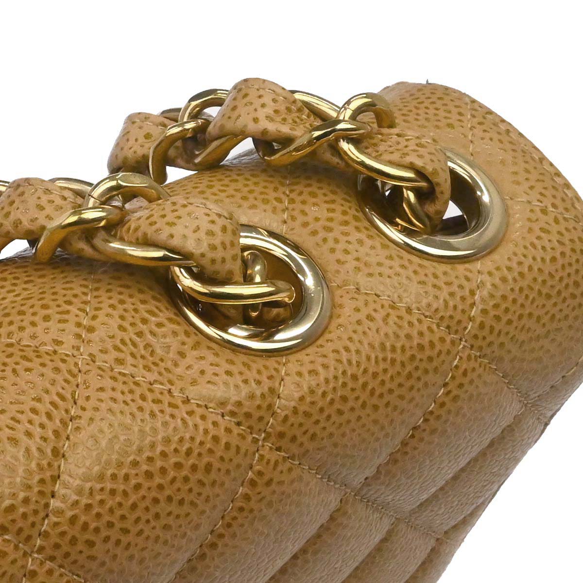 Chanel 2000-2002 Beige Caviar Skin Jumbo Classic Flap Shoulder Bag