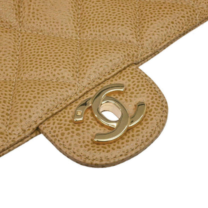 Chanel 2000-2002 Beige Caviar Skin Jumbo Classic Flap Shoulder Bag