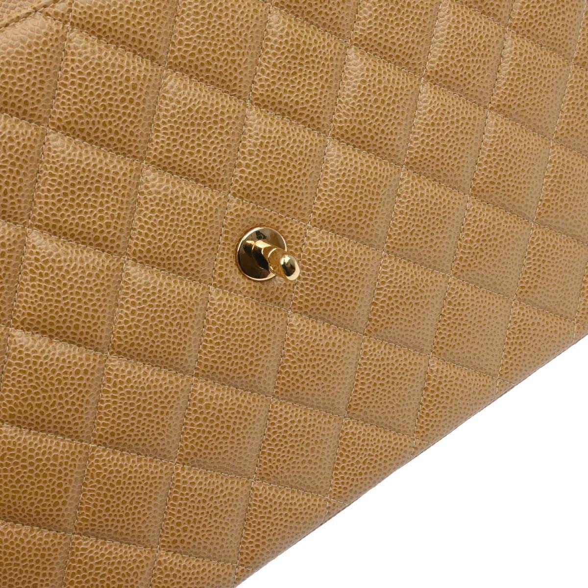 Chanel 2000-2002 Beige Caviar Skin Jumbo Classic Flap Shoulder Bag