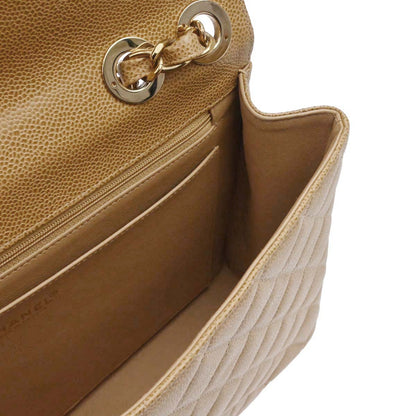 Chanel 2000-2002 Beige Caviar Skin Jumbo Classic Flap Shoulder Bag