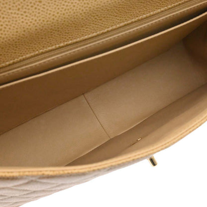 Chanel 2000-2002 Beige Caviar Skin Jumbo Classic Flap Shoulder Bag