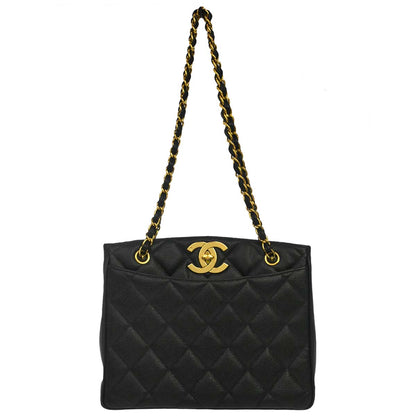 Chanel 1994-1996 Black Caviar Skin Shoulder Tote Bag