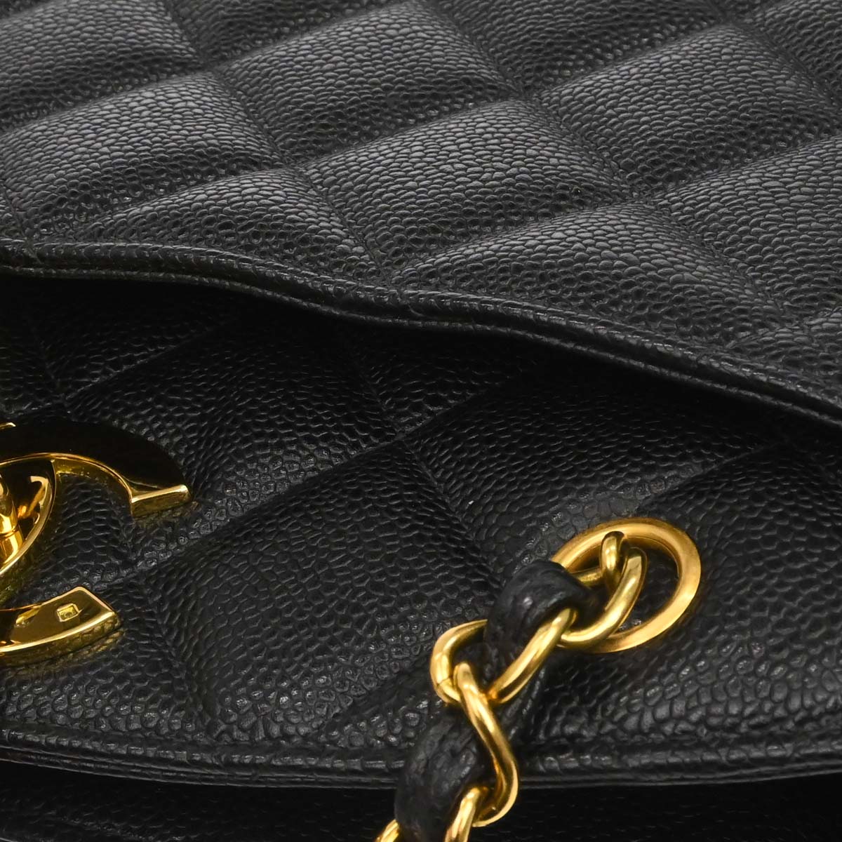 Chanel 1994-1996 Black Caviar Skin Shoulder Tote Bag