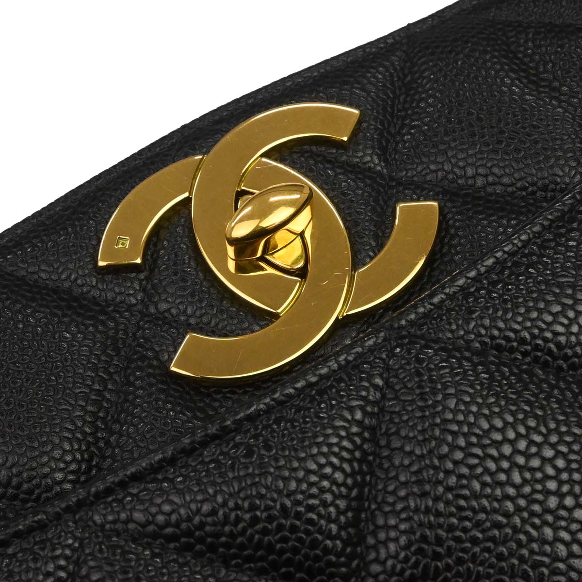 Chanel 1994-1996 Black Caviar Skin Shoulder Tote Bag