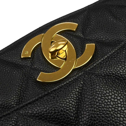 Chanel 1994-1996 Black Caviar Skin Shoulder Tote Bag