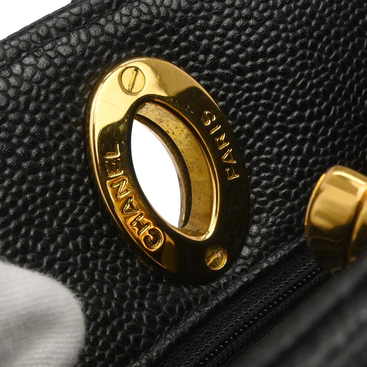 Chanel 1994-1996 Black Caviar Skin Shoulder Tote Bag