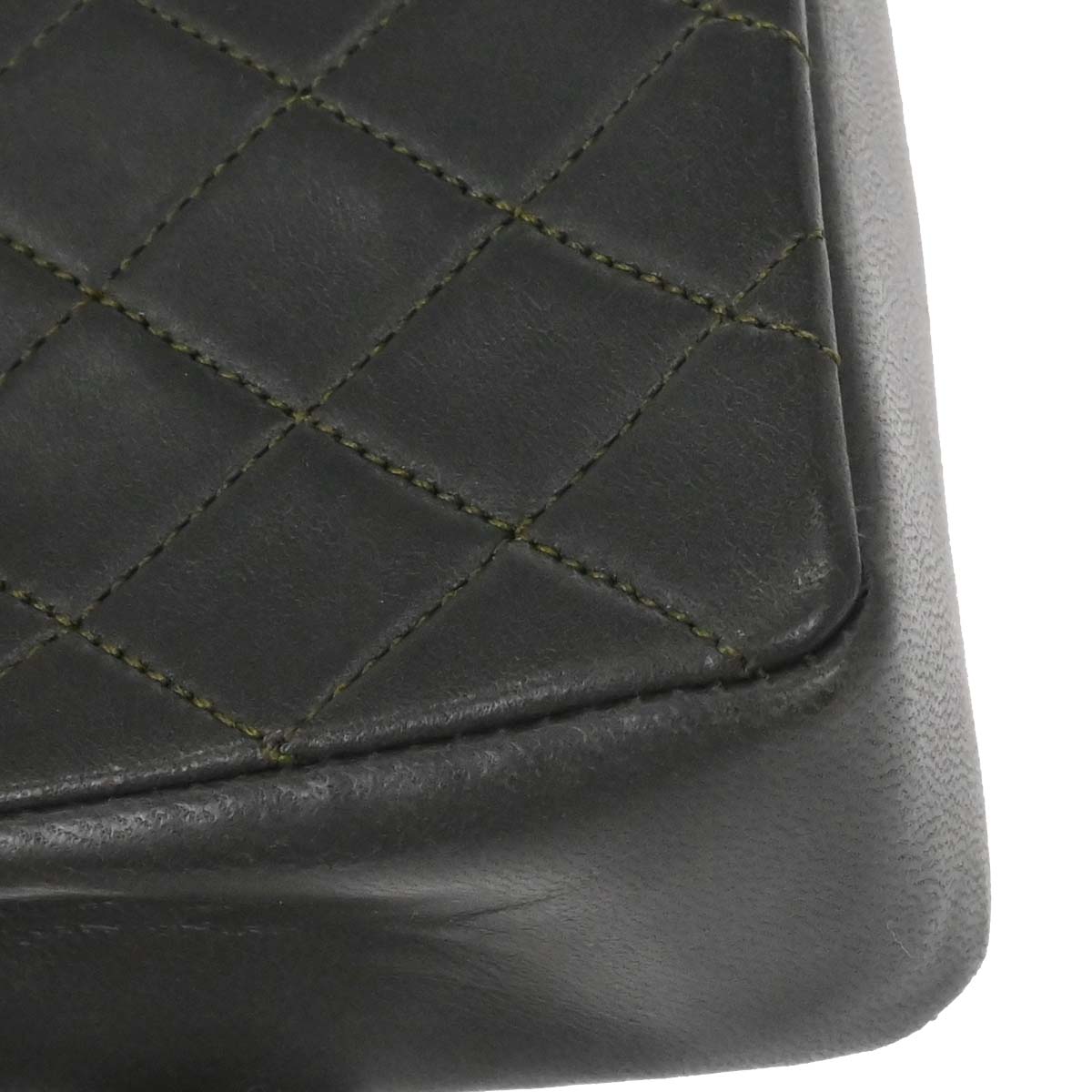 Chanel 1989-1991 Khaki Lambskin Straight Flap Shoulder Bag
