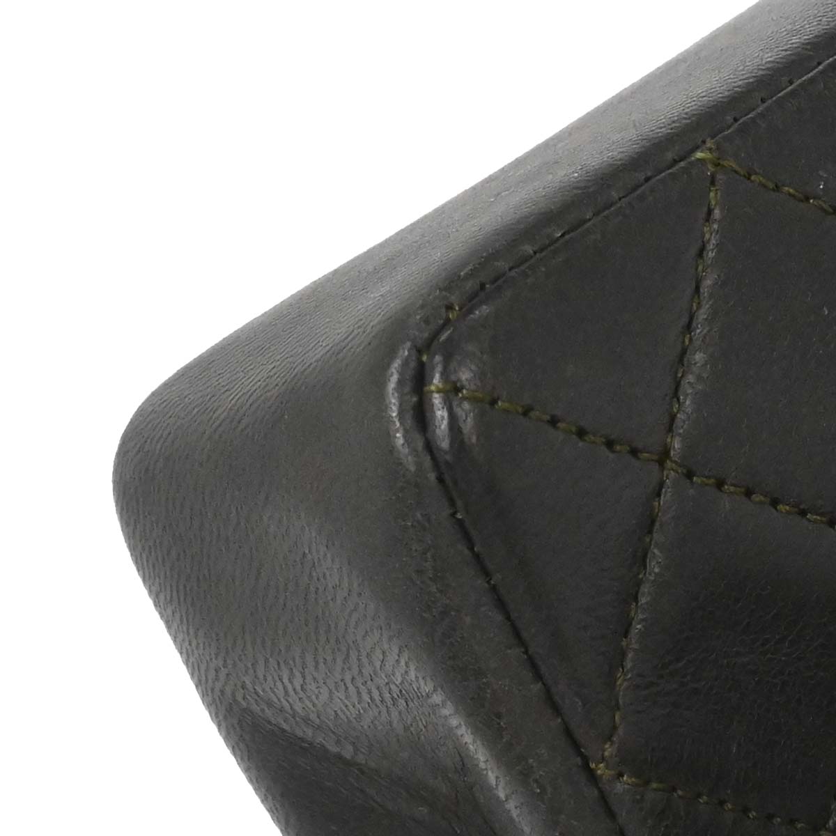 Chanel 1989-1991 Khaki Lambskin Straight Flap Shoulder Bag
