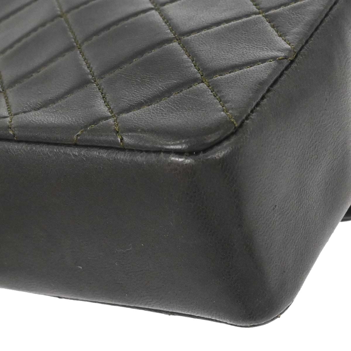 Chanel 1989-1991 Khaki Lambskin Straight Flap Shoulder Bag
