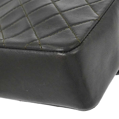 Chanel 1989-1991 Khaki Lambskin Straight Flap Shoulder Bag