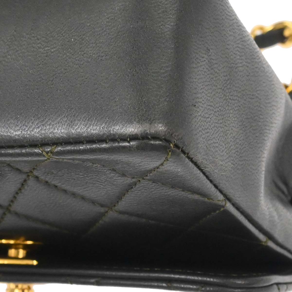 Chanel 1989-1991 Khaki Lambskin Straight Flap Shoulder Bag