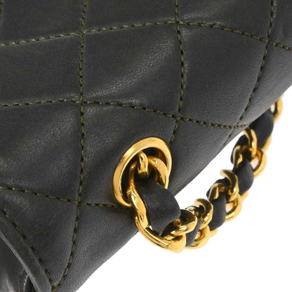 Chanel 1989-1991 Khaki Lambskin Straight Flap Shoulder Bag