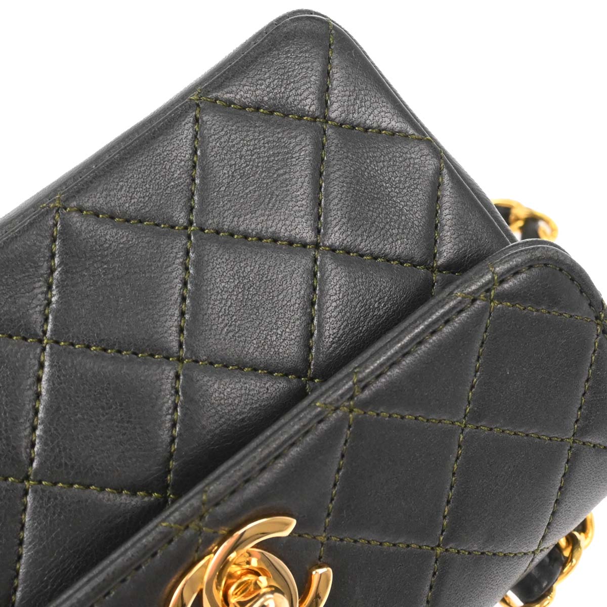 Chanel 1989-1991 Khaki Lambskin Straight Flap Shoulder Bag