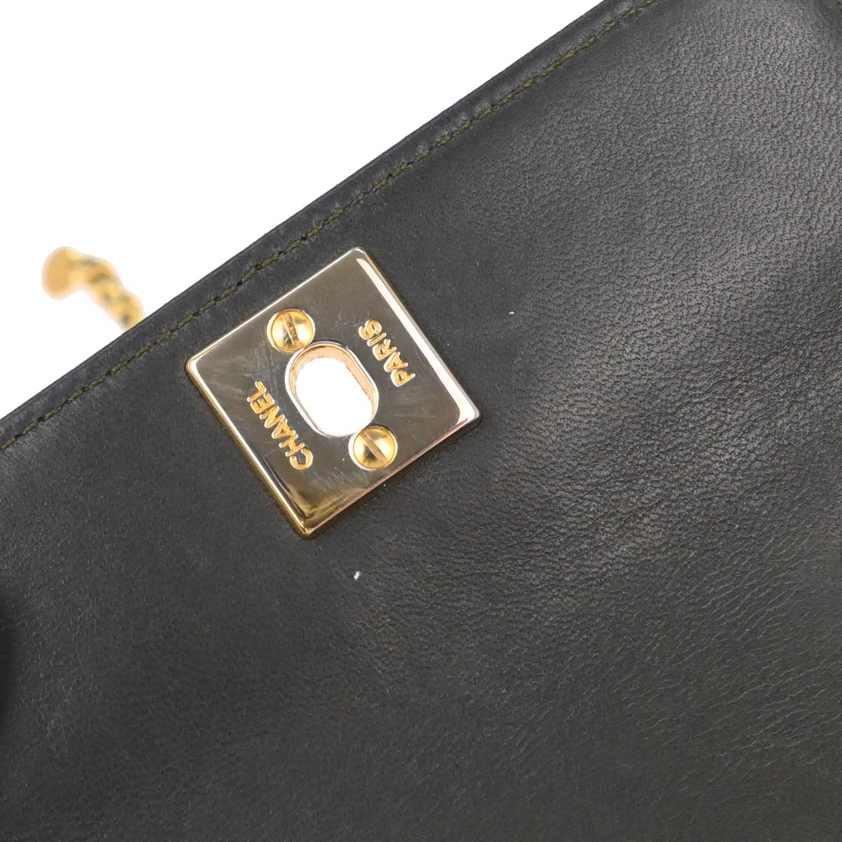 Chanel 1989-1991 Khaki Lambskin Straight Flap Shoulder Bag