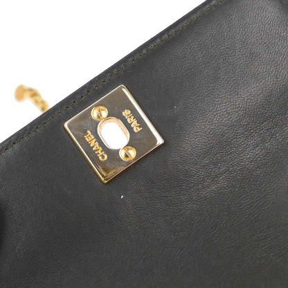 Chanel 1989-1991 Khaki Lambskin Straight Flap Shoulder Bag