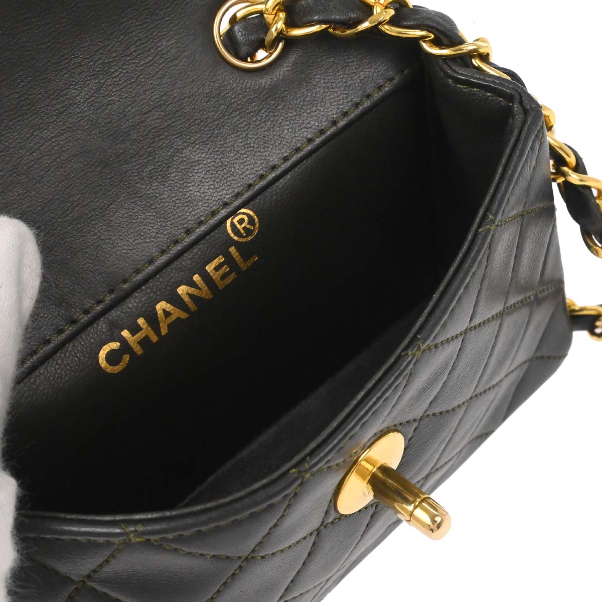 Chanel 1989-1991 Khaki Lambskin Straight Flap Shoulder Bag