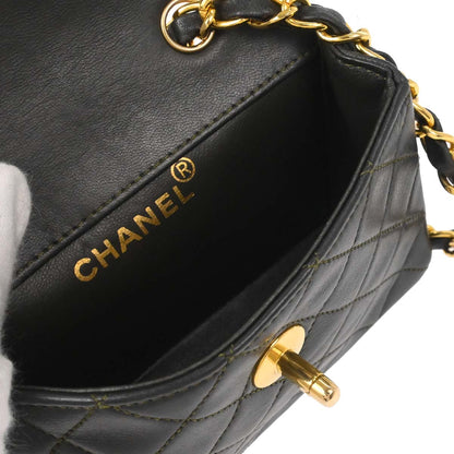 Chanel 1989-1991 Khaki Lambskin Straight Flap Shoulder Bag