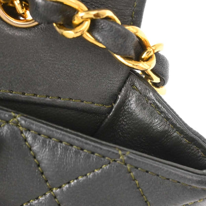 Chanel 1989-1991 Khaki Lambskin Straight Flap Shoulder Bag
