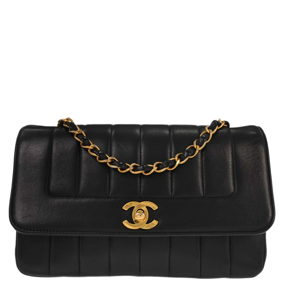 Chanel Black Lambskin Mademoiselle Straight Flap Shoulder Bag