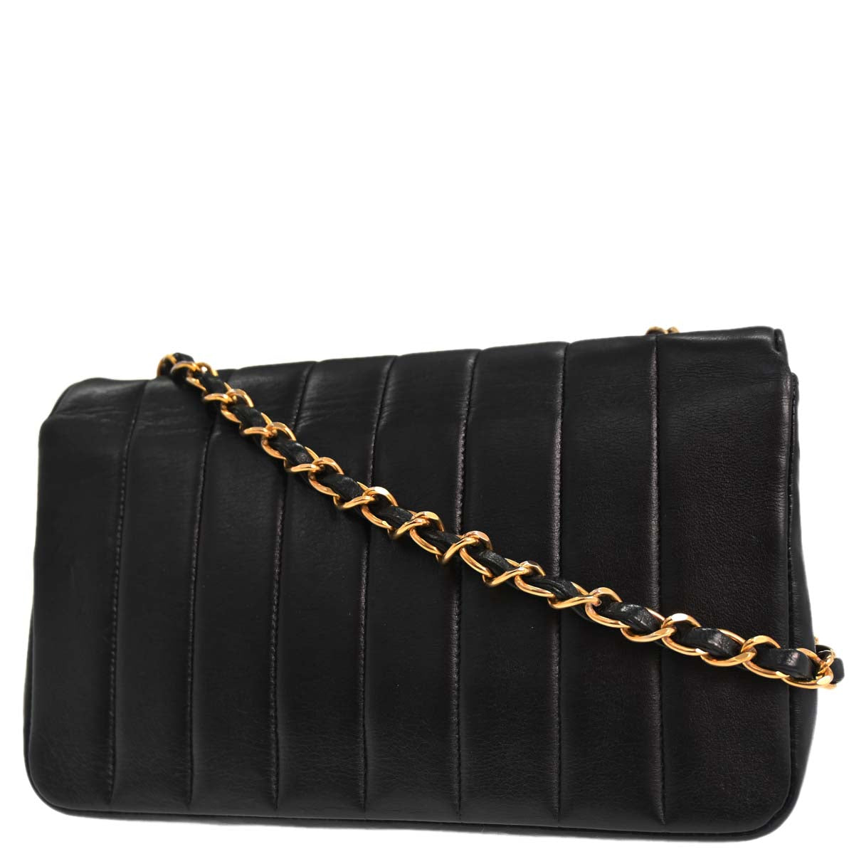 Chanel Black Lambskin Mademoiselle Straight Flap Shoulder Bag