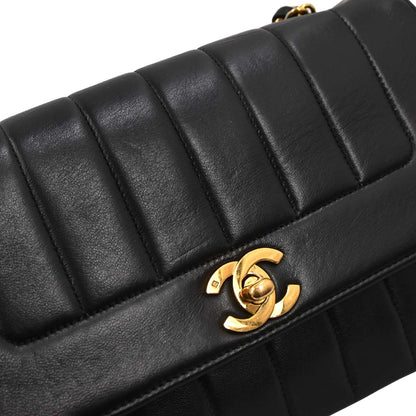 Chanel Black Lambskin Mademoiselle Straight Flap Shoulder Bag