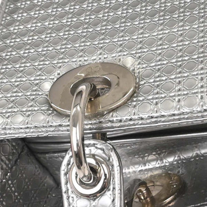 Christian Dior Silver Leather Medium Lady Dior Cannage 2way Shoulder Handbag