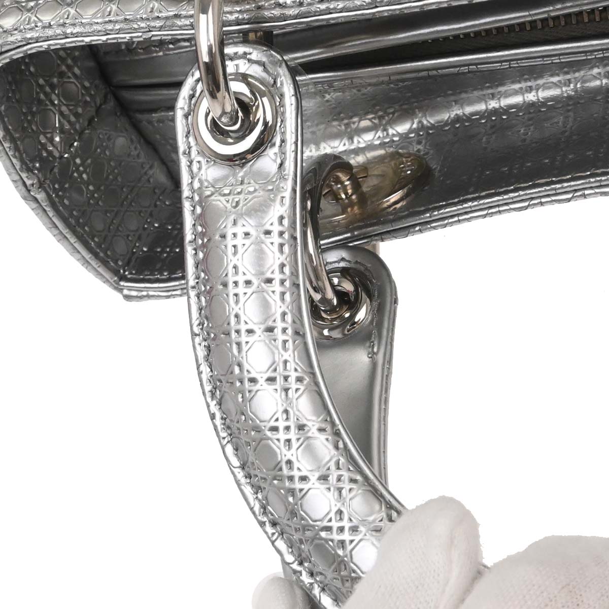 Christian Dior Silver Leather Medium Lady Dior Cannage 2way Shoulder Handbag