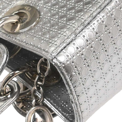 Christian Dior Silver Leather Medium Lady Dior Cannage 2way Shoulder Handbag