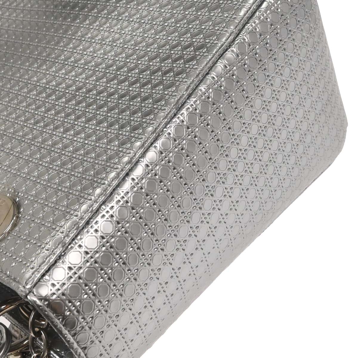 Christian Dior Silver Leather Medium Lady Dior Cannage 2way Shoulder Handbag
