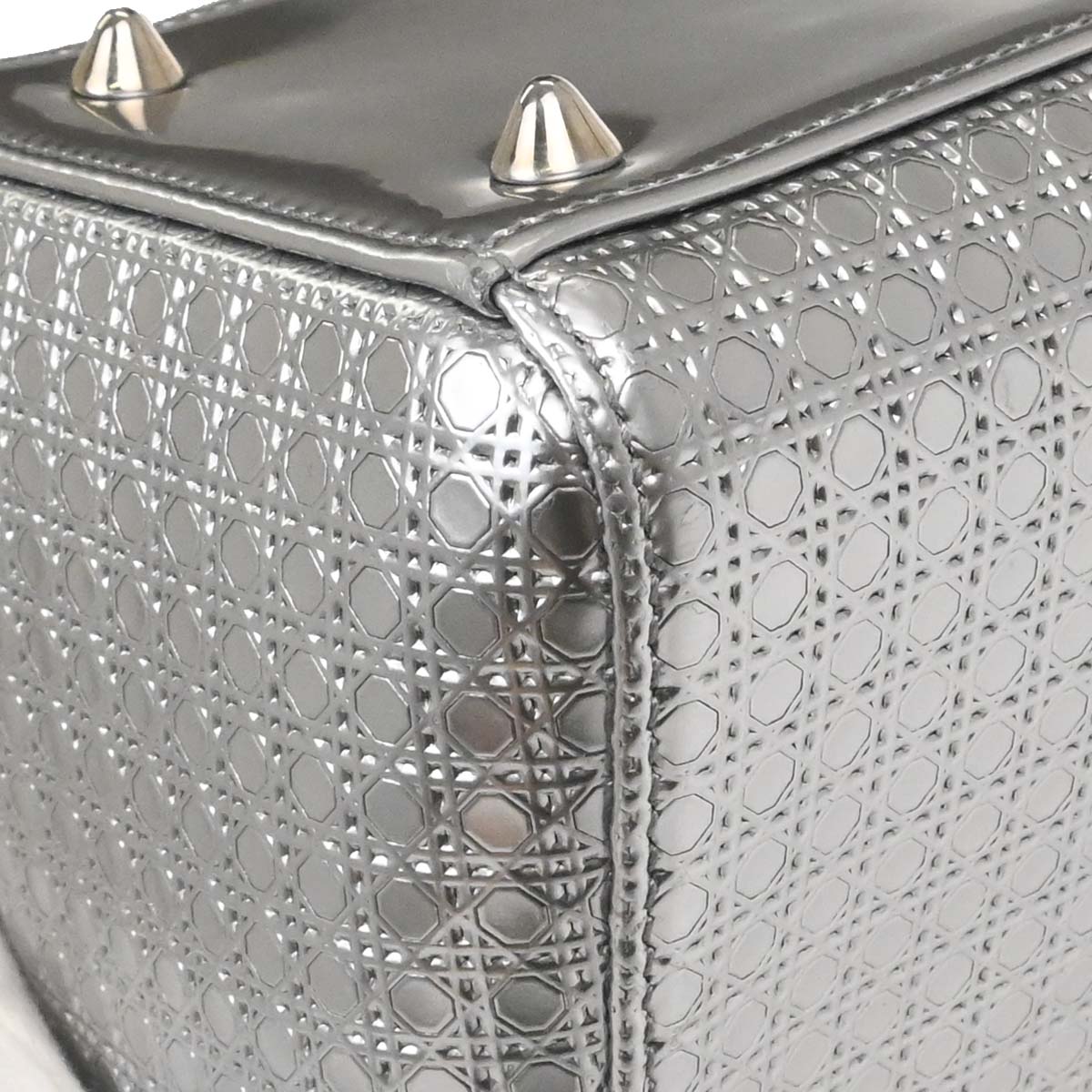 Christian Dior Silver Leather Medium Lady Dior Cannage 2way Shoulder Handbag