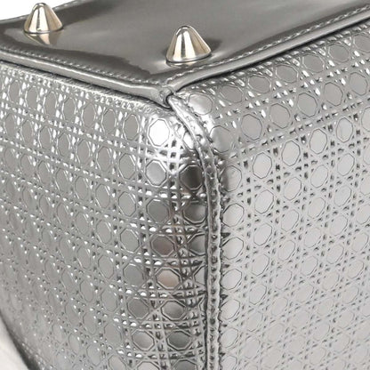 Christian Dior Silver Leather Medium Lady Dior Cannage 2way Shoulder Handbag