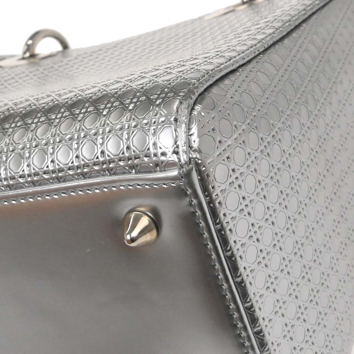 Christian Dior Silver Leather Medium Lady Dior Cannage 2way Shoulder Handbag