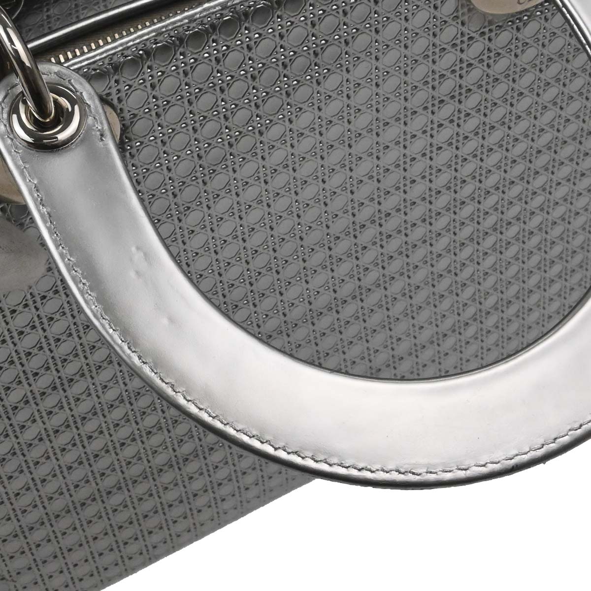 Christian Dior Silver Leather Medium Lady Dior Cannage 2way Shoulder Handbag