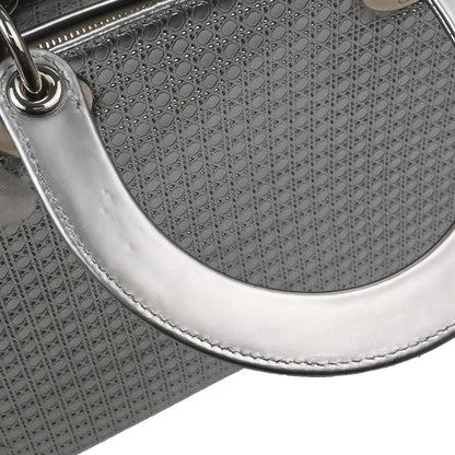 Christian Dior Silver Leather Medium Lady Dior Cannage 2way Shoulder Handbag