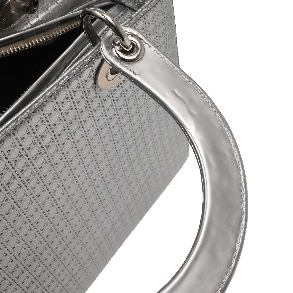 Christian Dior Silver Leather Medium Lady Dior Cannage 2way Shoulder Handbag