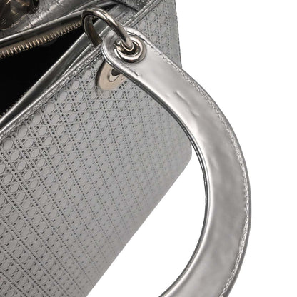 Christian Dior Silver Leather Medium Lady Dior Cannage 2way Shoulder Handbag