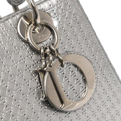 Christian Dior Silver Leather Medium Lady Dior Cannage 2way Shoulder Handbag