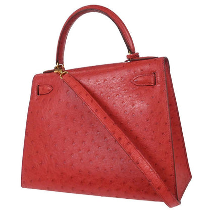 Hermes * Rouge Vif Ostrich Kelly 28 Sellier 2way Shoulder Handbag