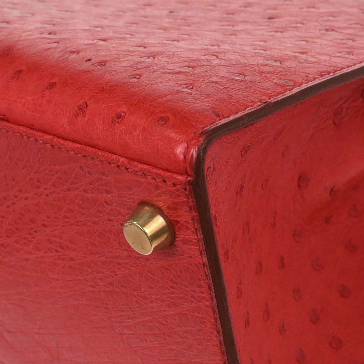 Hermes * Rouge Vif Ostrich Kelly 28 Sellier 2way Shoulder Handbag